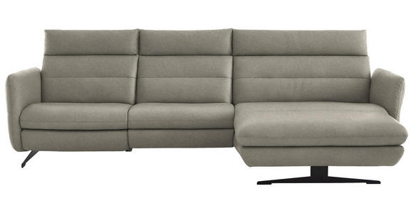 ECKSOFA in Echtleder Hellgrau 300/157 cm - Hellgrau/Schwarz, Design, Leder/Metall (300/157cm) - Dieter Knoll