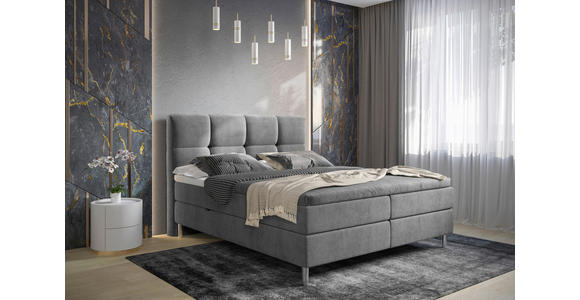 BOXBETT 160/200 cm,  in Grau, gepolstertes Kopfteil, Bettkasten, Topper, H3 = fest  - Chromfarben/Grau, Design, Holz/Holzwerkstoff (160/200cm) - Esposa