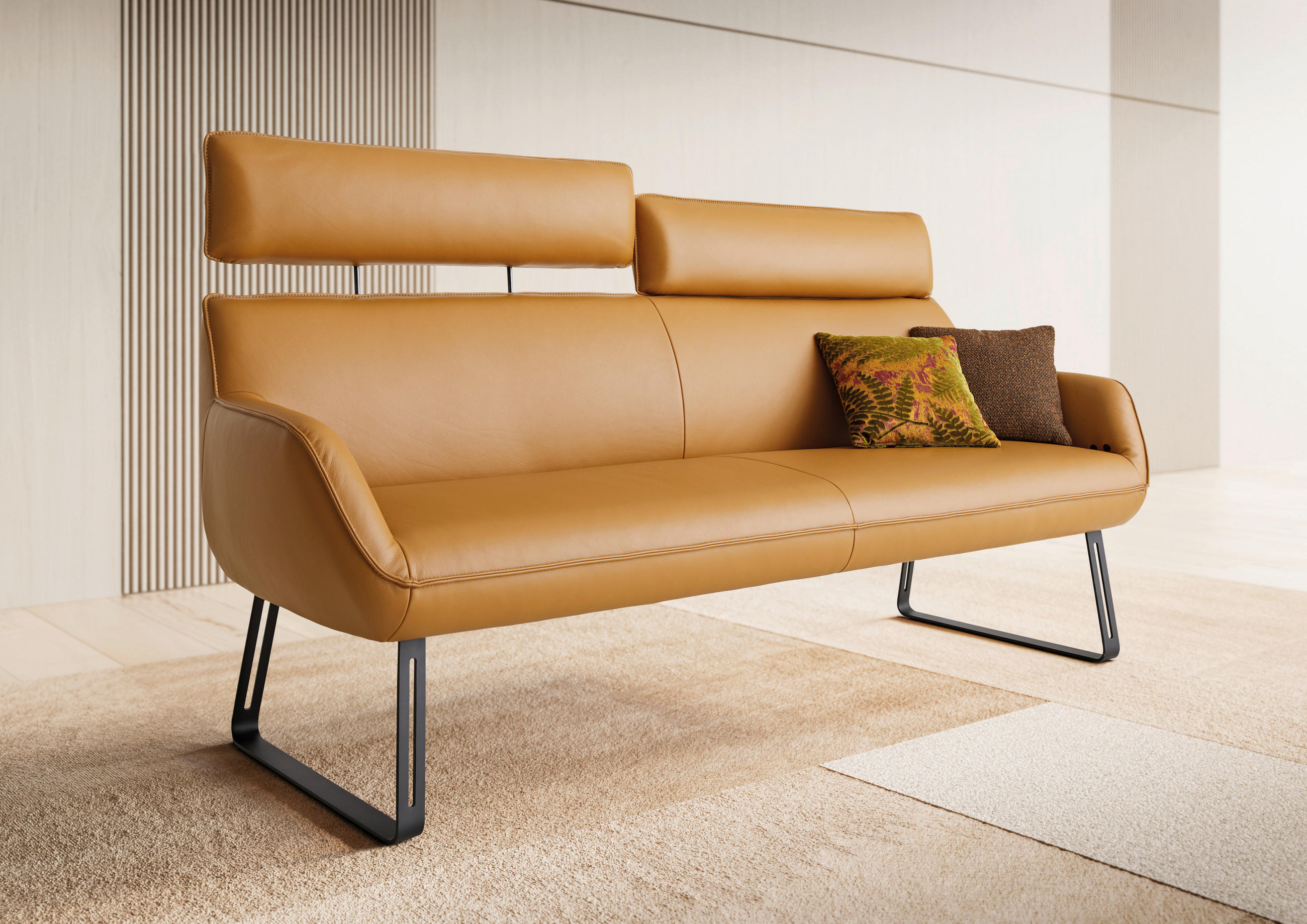 SITZBANK 213/107/78 cm Echtleder Bernsteinfarben Metall  - Beige/Bernsteinfarben, Design, Leder/Metall (213/107/78cm) - Koinor
