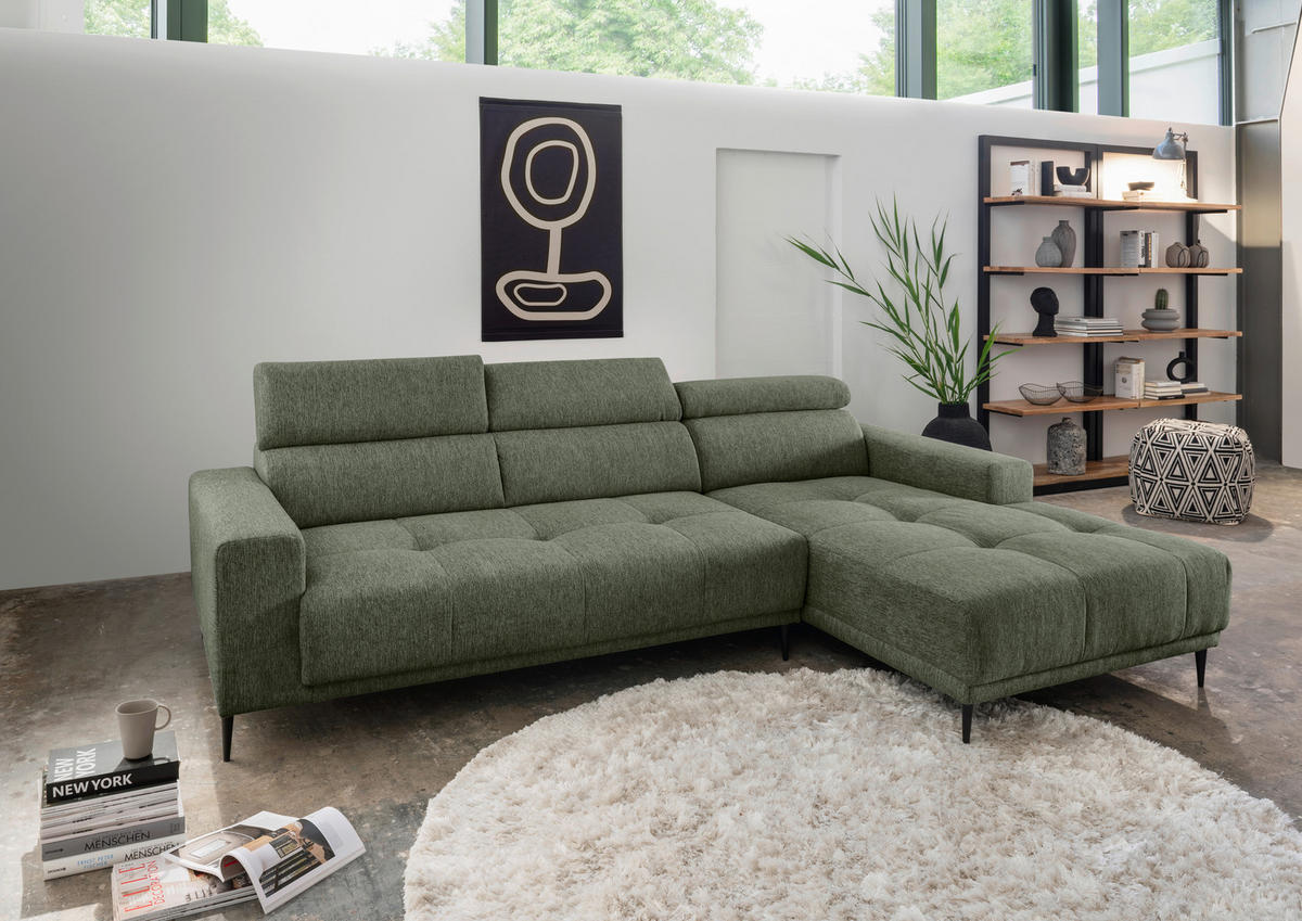 ECKSOFA Dunkelgrün Chenille  - Dunkelgrün/Schwarz, KONVENTIONELL, Textil/Metall (276/188cm) - Livetastic