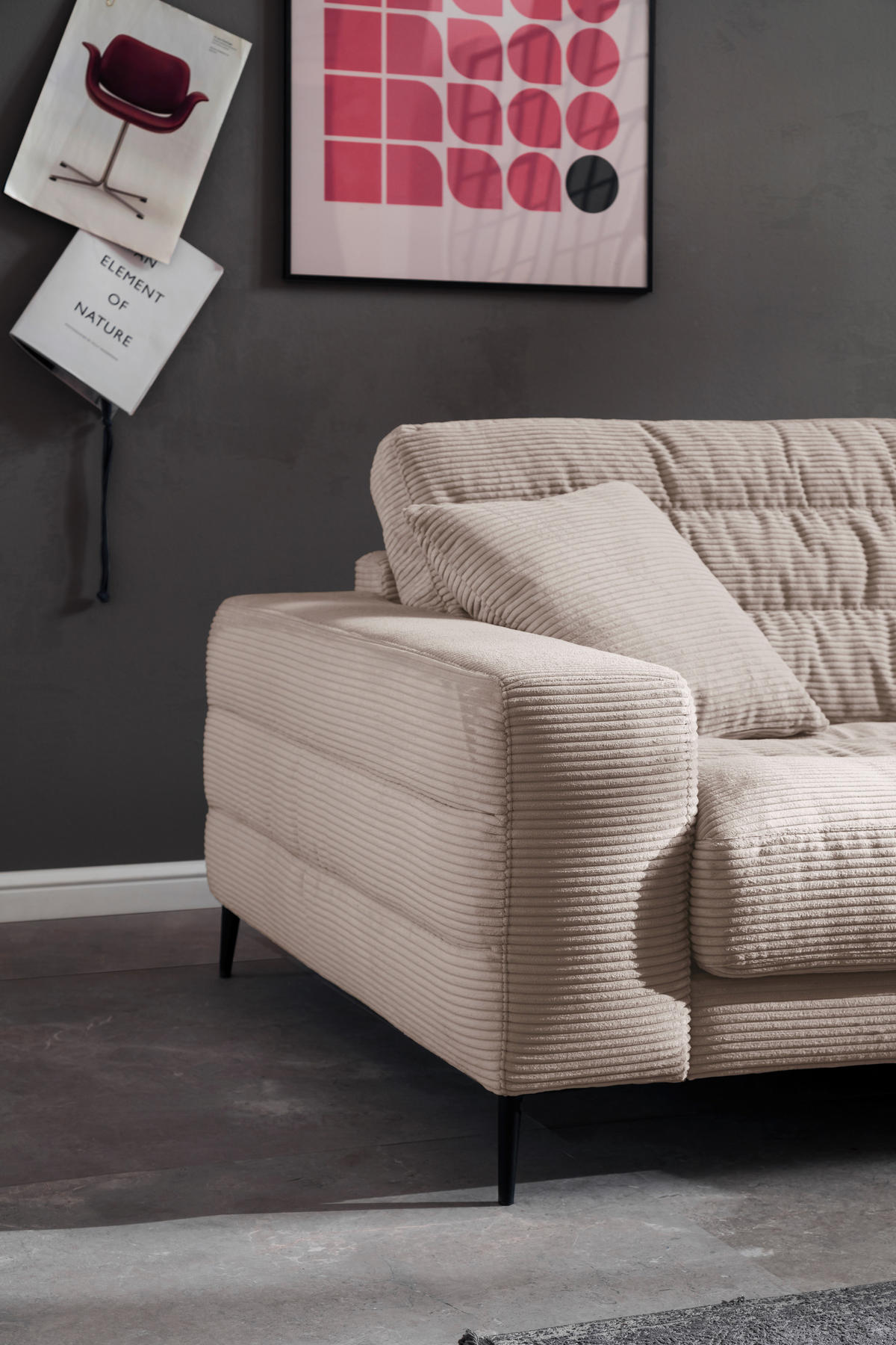 ECKSOFA in Cord Taupe  - Taupe/Schwarz, Design, Textil/Metall (296/207cm) - Dieter Knoll