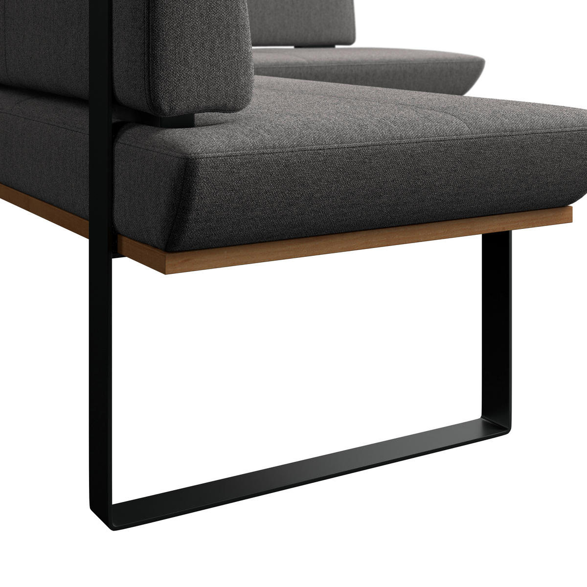 ECKBANK 225/175 cm Webstoff Grau Eiche vollmassiv   - Schwarz/Grau, MODERN, Holz/Textil (225/175cm) - Livetastic
