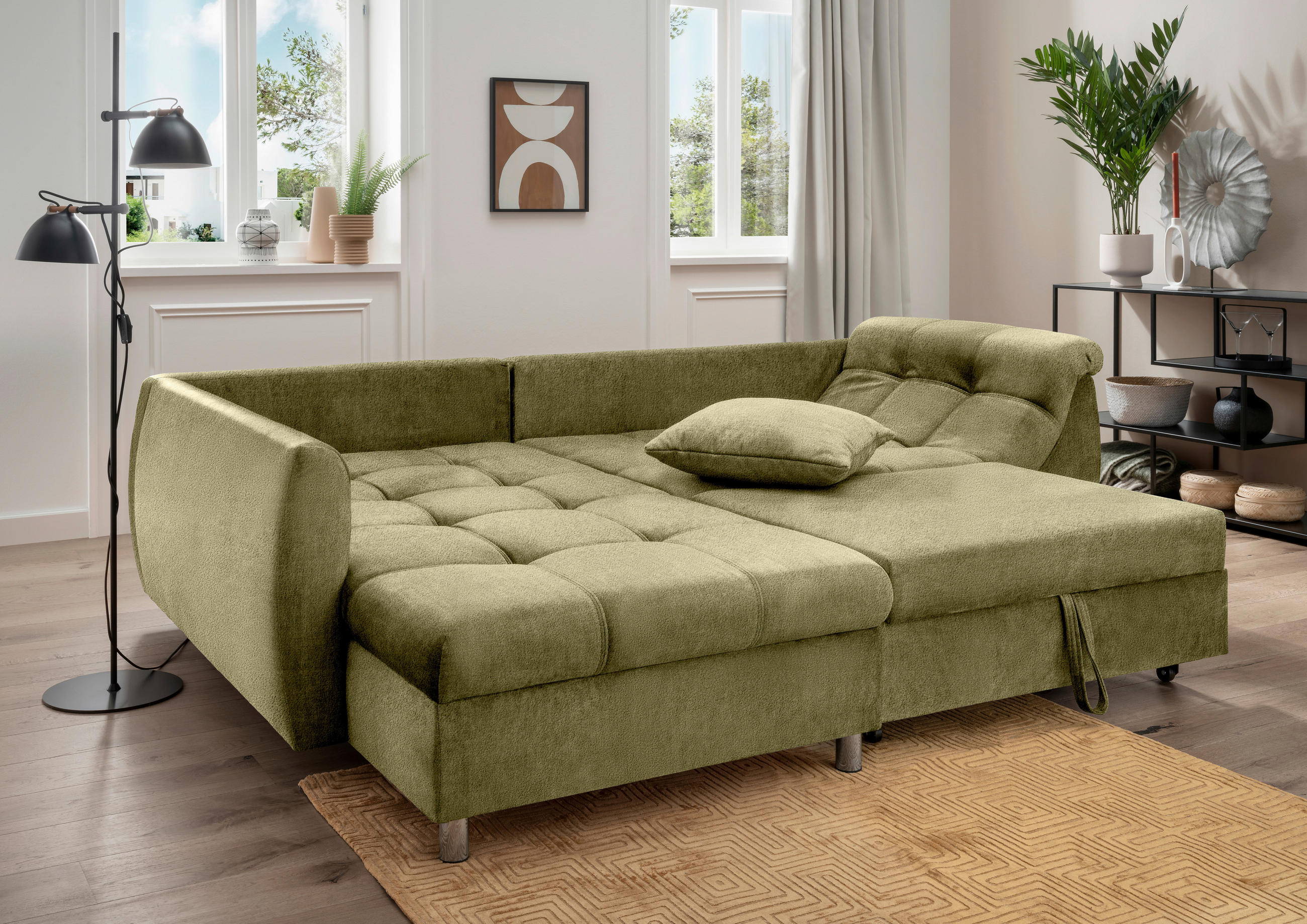 KUTNA GARNITURA tekstil  zelena   - zelena/boje kroma, Design, tekstil/plastika (190/250cm) - Livetastic