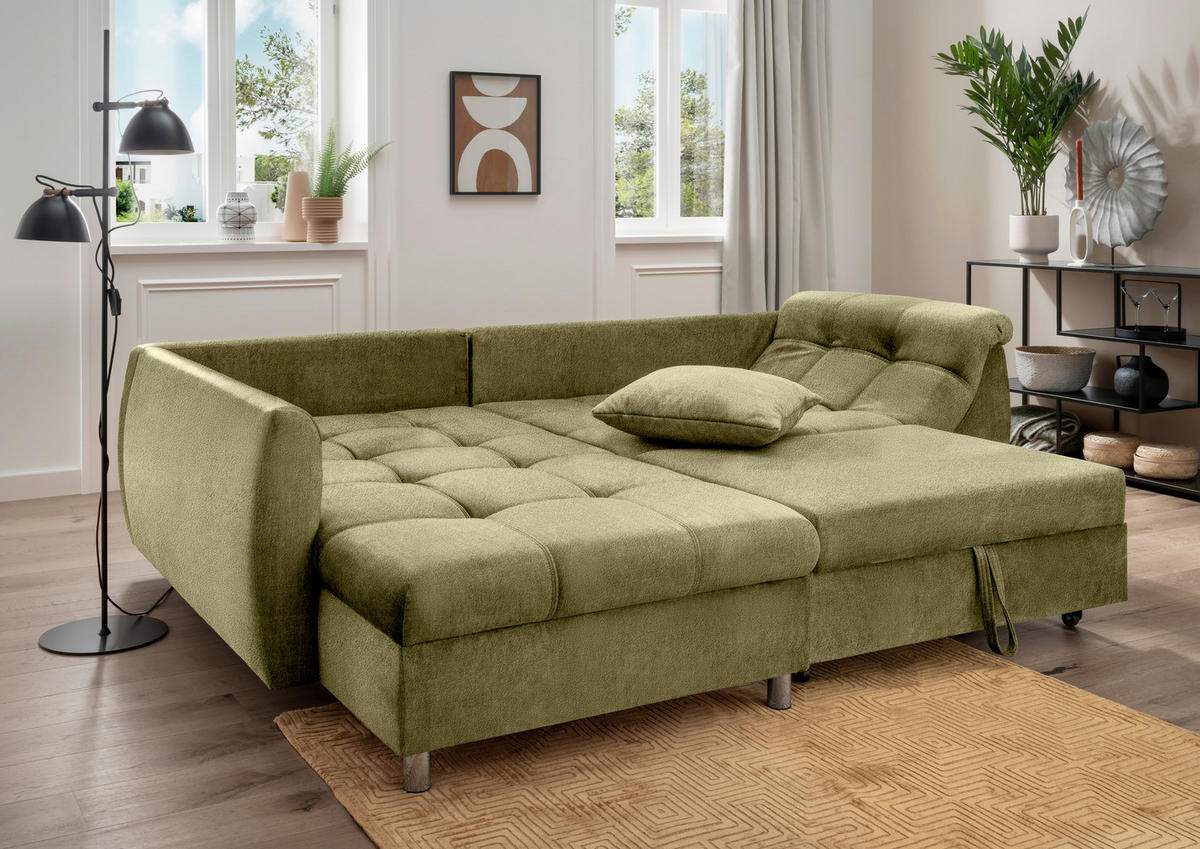 KUTNA GARNITURA tekstil  zelena   - zelena/boje kroma, Design, tekstil/plastika (190/250cm) - Livetastic