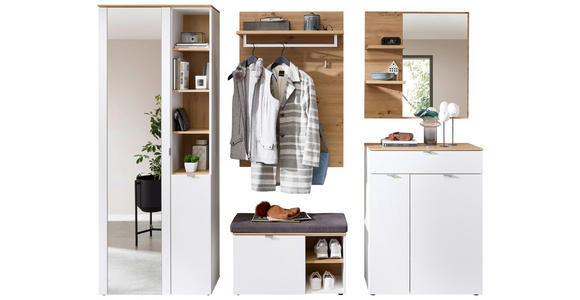 GARDEROBE 5-teilig  in 264/202/38 cm  - Weiß/Eiche Artisan, Design, Glas/Holzwerkstoff (264/202/38cm) - Xora