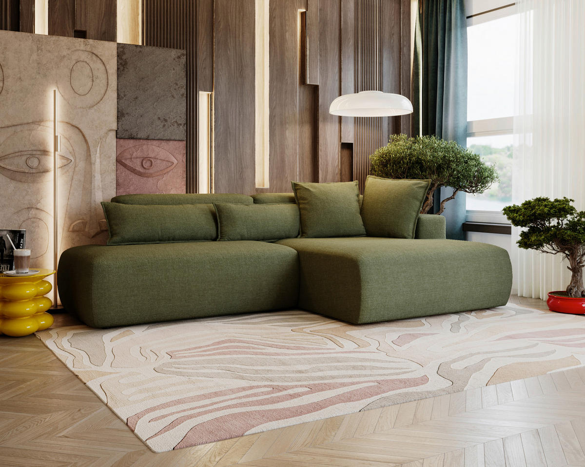 ECKSOFA Chenille Olivgrün  - Schwarz/Olivgrün, Design, Kunststoff/Textil (284/160cm) - Livetastic