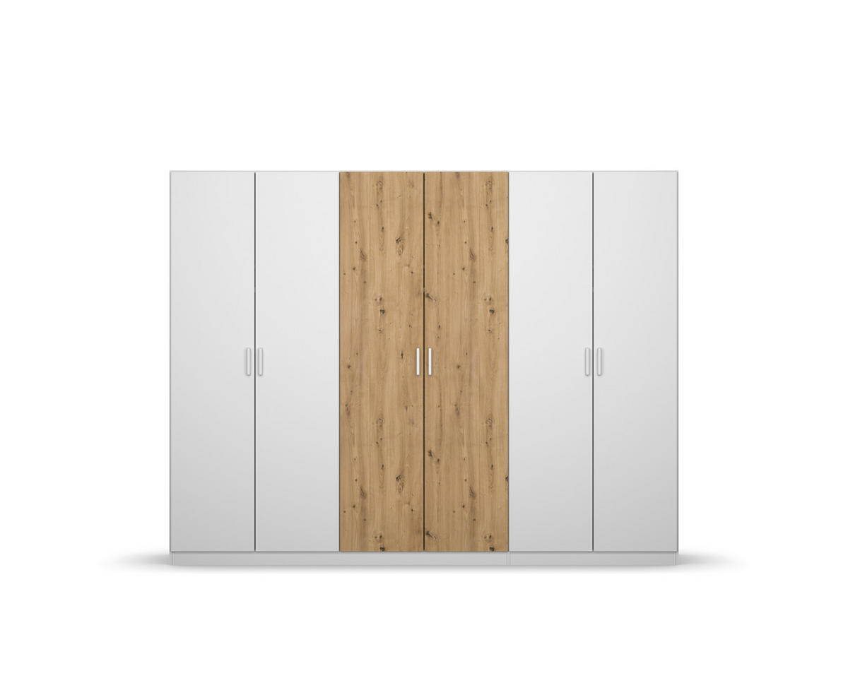 DREHTÜRENSCHRANK  in Weiß, Eiche Artisan  - Weiß/Eiche Artisan, MODERN, Holzwerkstoff/Kunststoff (271/210/54cm) - Rauch Möbel