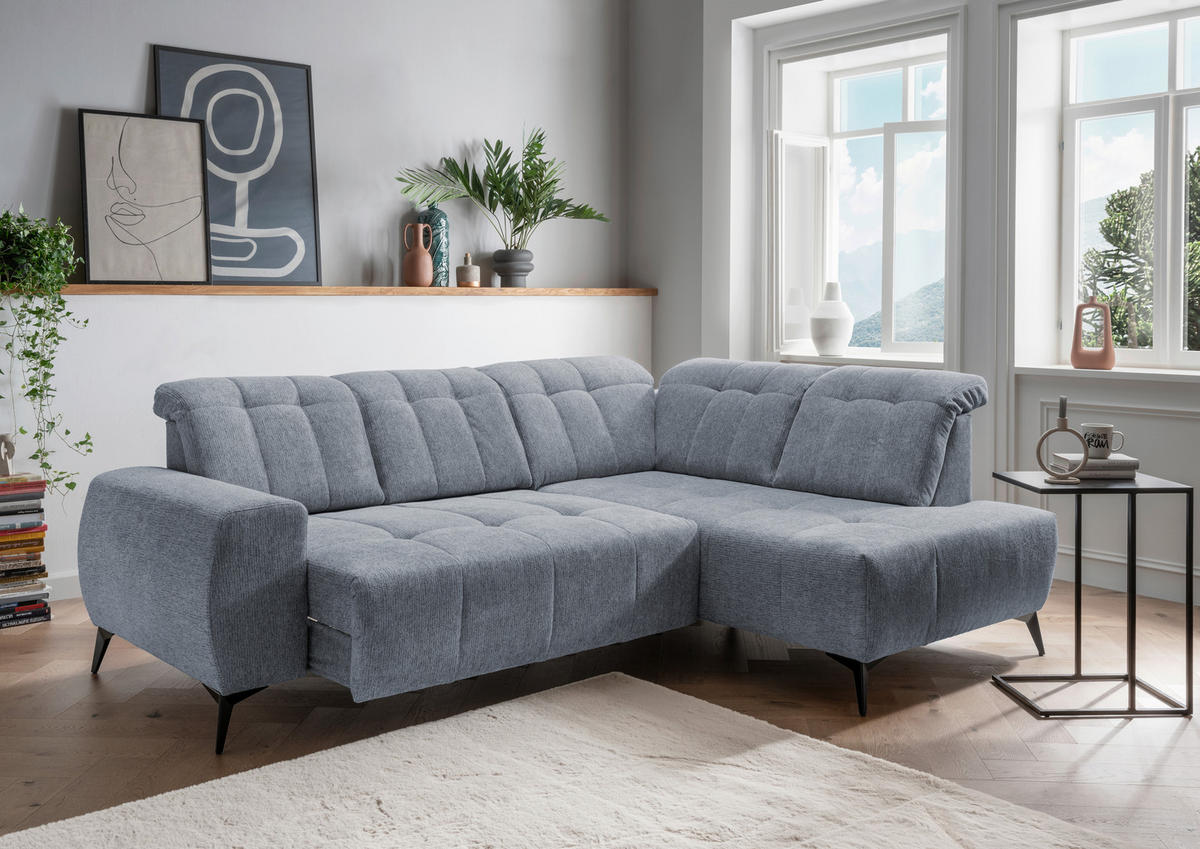 ECKSOFA in Chenille Hellblau  - Schwarz/Hellblau, Modern, Textil/Metall (261/200cm) - Livetastic