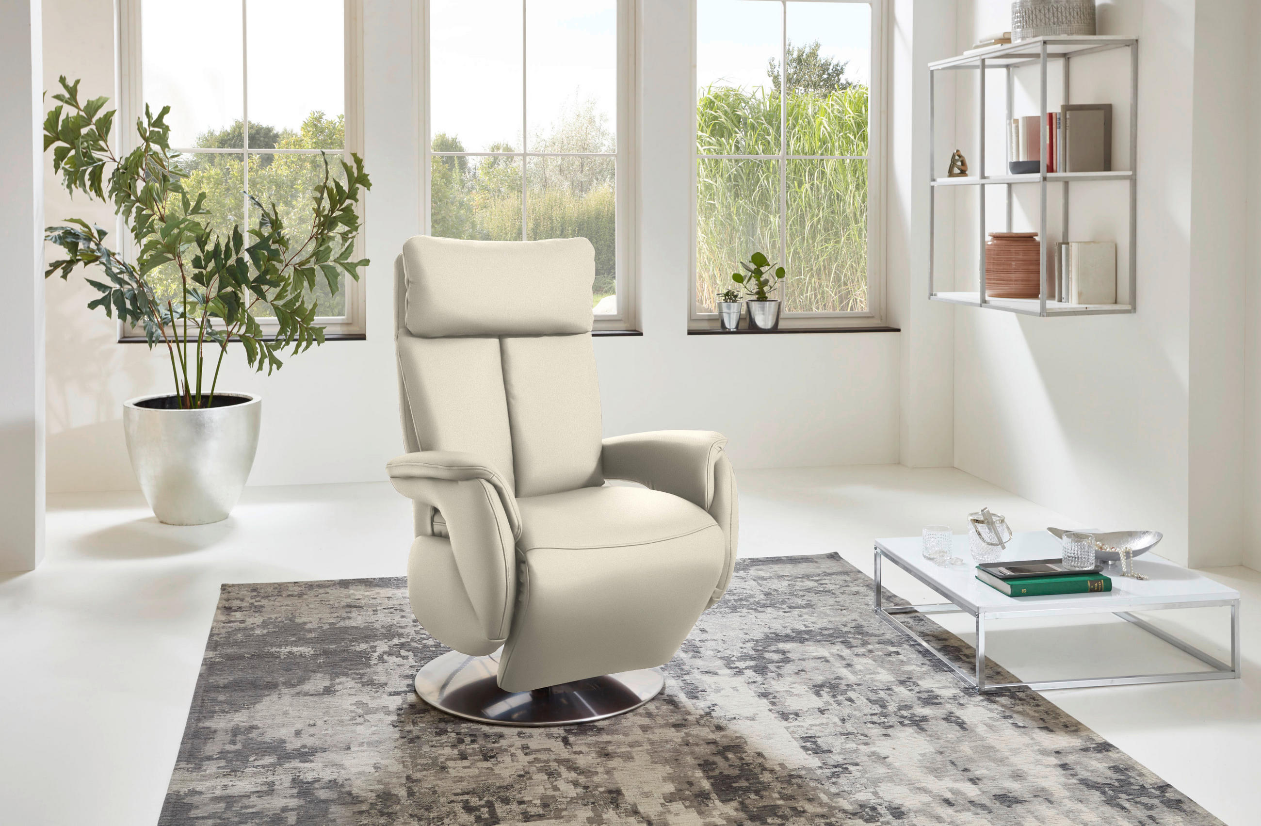 RELAXSESSEL in Leder Weiss  - Weiss/Edelstahlfarben, Konventionell, Leder/Metall (78/110/81cm) - Cantus