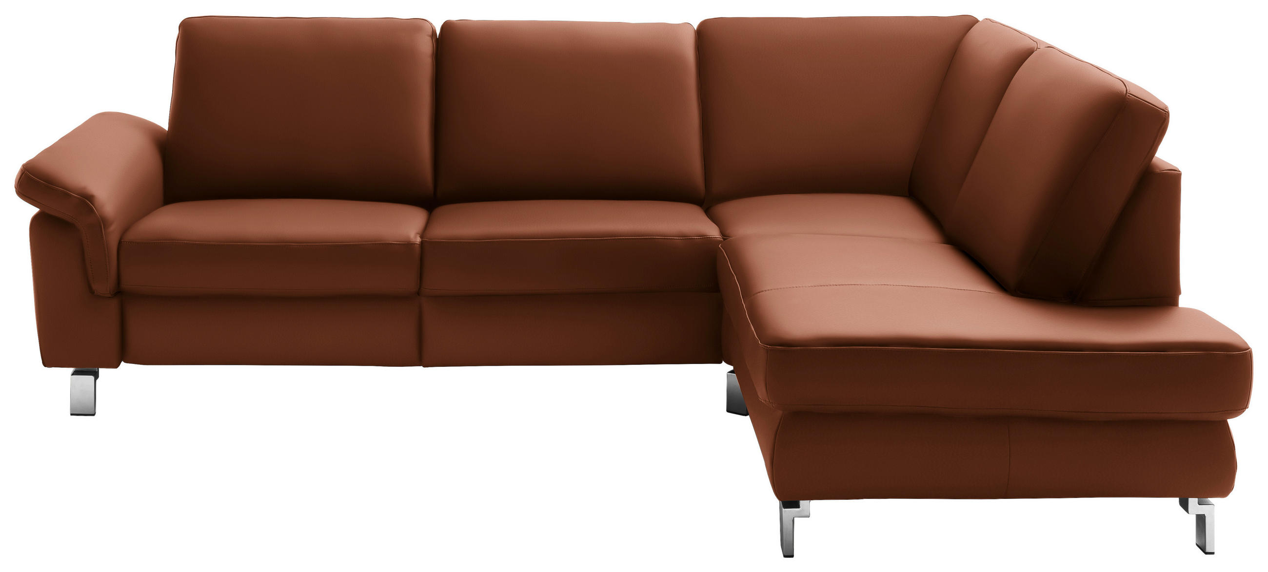 ECKSOFA in Echtleder Braun  - Chromfarben/Braun, Design, Leder/Metall (271/200cm) - Pure Home Lifestyle