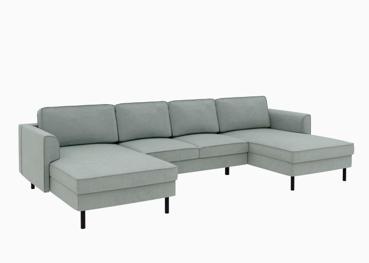 WOHNLANDSCHAFT Grau Struktur  - Schwarz/Grau, MODERN, Textil/Metall (161/306/161cm) - Trendmanufaktur