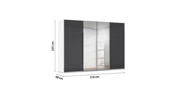 SCHWEBETÜRENSCHRANK 316/235/68 cm 4-türig Schwarz, Weiß  - Chromfarben/Schwarz, Design, Glas/Holzwerkstoff (316/235/68cm) - Novel