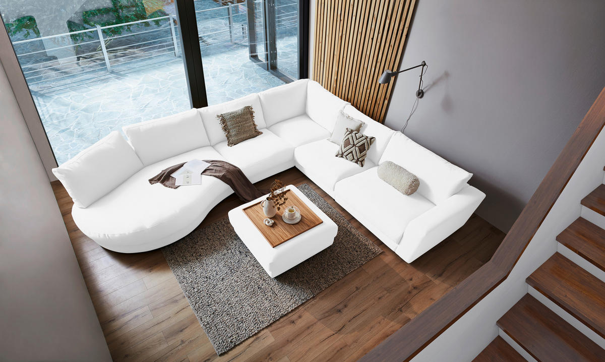 ECKSOFA in Chenille, Cord Weiss  - Weiss/Schwarz, Design, Kunststoff/Textil (425/365cm) - Lomoco