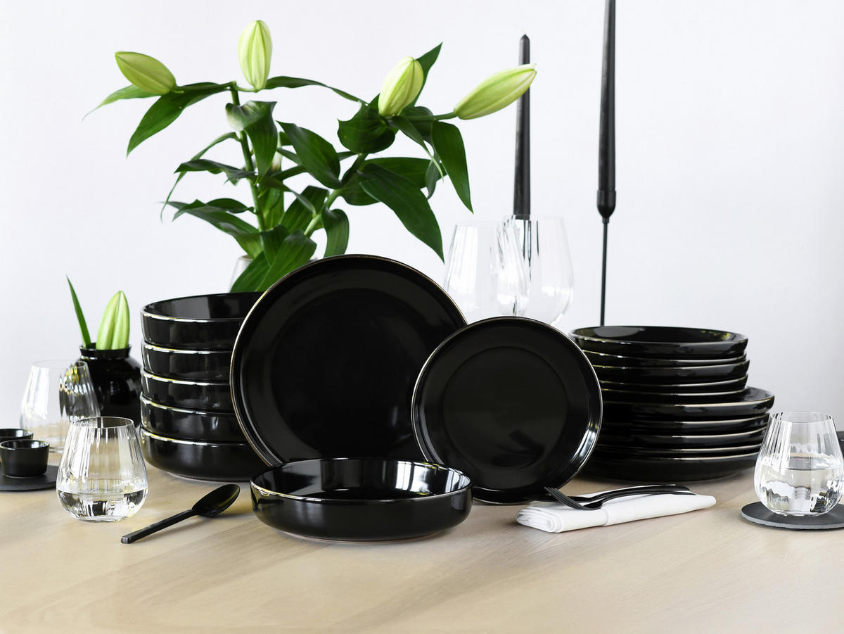 SERVIS Nordic Festive Schwarz 18 delar  - svart/guldfärgad, Basics, keramik - Creatable