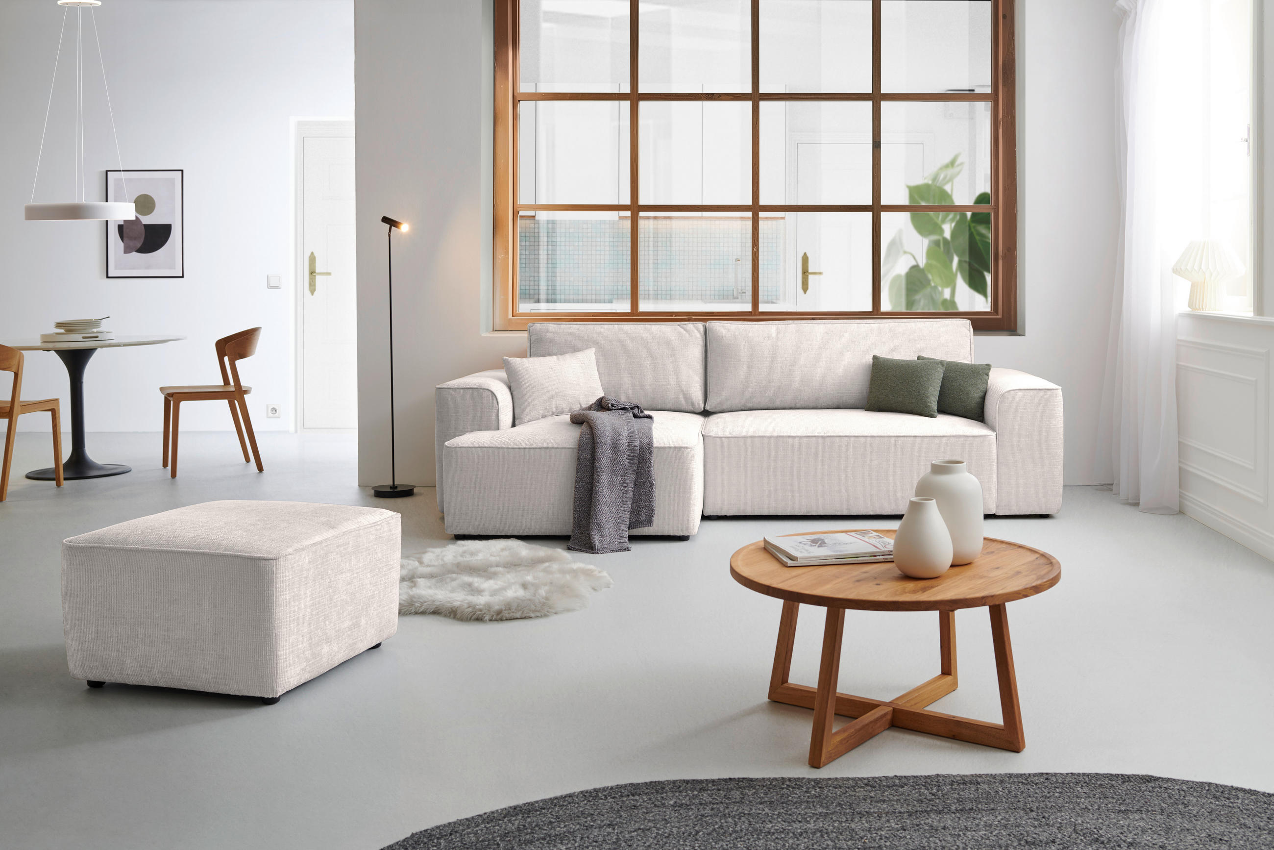 Thumbnail - Xora Ecksofa, Beige, Textil, 3-Sitzer, Füllung: Silikon, Schaumstoffflocken,Silikon, Schaumstoffflocken, Ottomane links,...