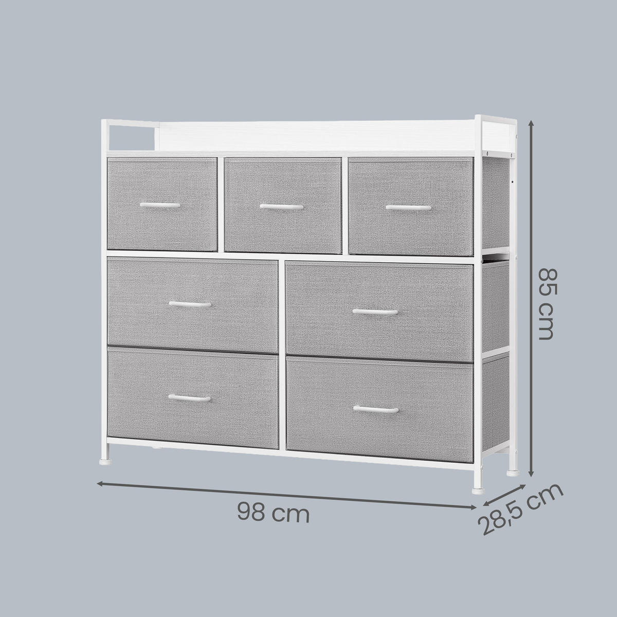 KOMMODE , 98/85/28,5 cm, 7 Schublade(n)  - Hellgrau/Weiß, Trend, Holzwerkstoff/Kunststoff (98/85/28,5cm) - Boxxx