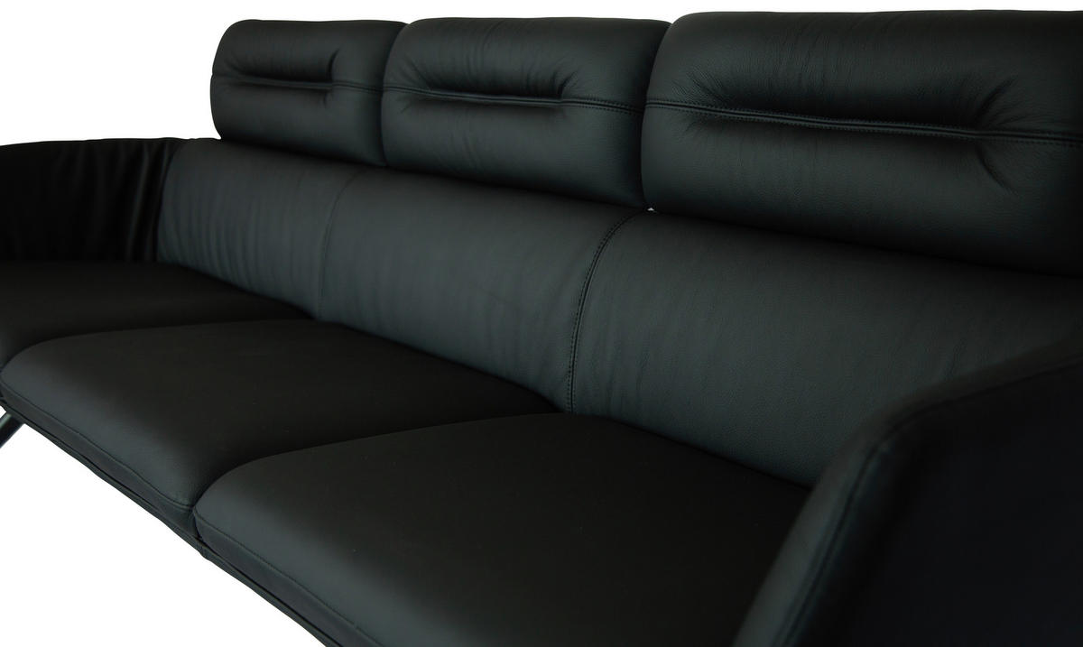 SITZBANK 200/91/70 cm Echtleder Schwarz  - Schwarz, Design, Leder/Metall (200/91/70cm) - Dieter Knoll