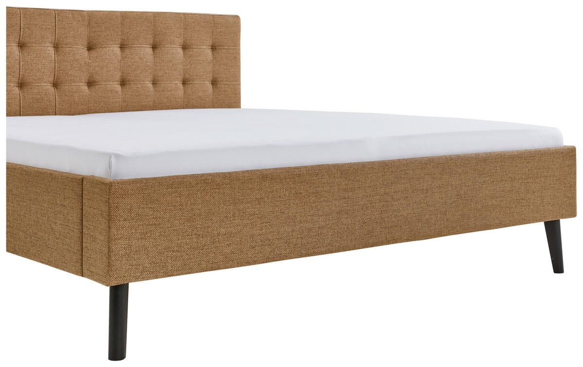 POLSTERBETT 180/200 cm  in Bernsteinfarben  - Bernsteinfarben/Schwarz, Basics, Holz/Textil (180/200cm) - Boxxx