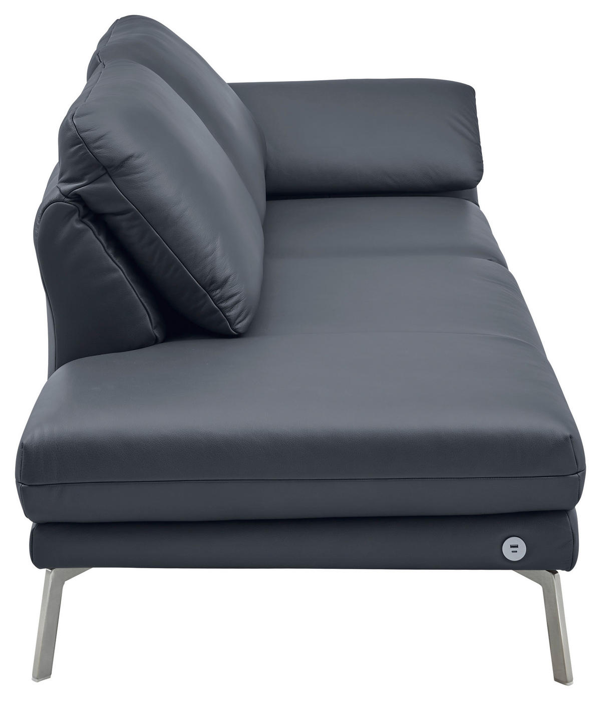 RÉCAMIERE Dunkelblau, Blaugrau Echtleder  - Chromfarben/Blaugrau, Design, Leder/Metall (209/85-109/95-16cm) - Dieter Knoll