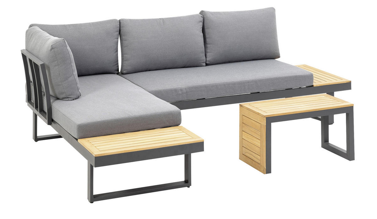 LOUNGEGARNITUR   253/70/175 cm Teakholz Aluminium  - Anthrazit/Grau, Basics, Holz/Textil (253/70/175cm) - Gardenson