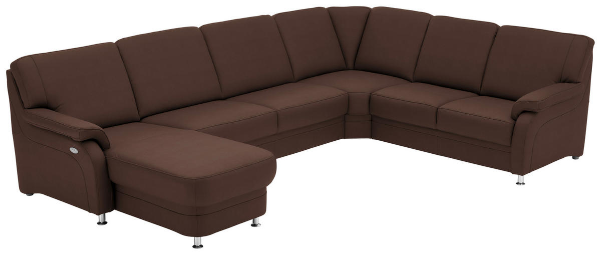 WOHNLANDSCHAFT Echtleder Mokka  - Alufarben/Mokka, Konventionell, Leder/Metall (165/329/239cm) - Beldomo Premium