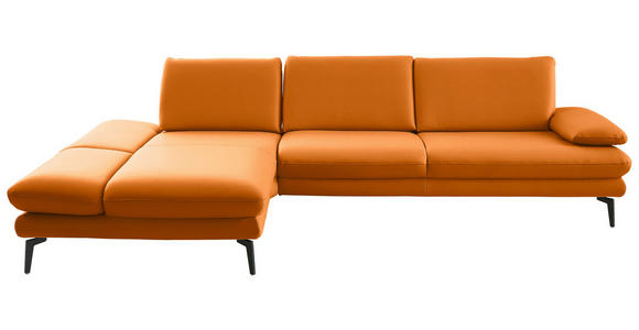 ECKSOFA  in Echtleder Orange  195/308 cm  - Schwarz/Orange, Design, Leder/Metall (195/308cm) - Dieter Knoll