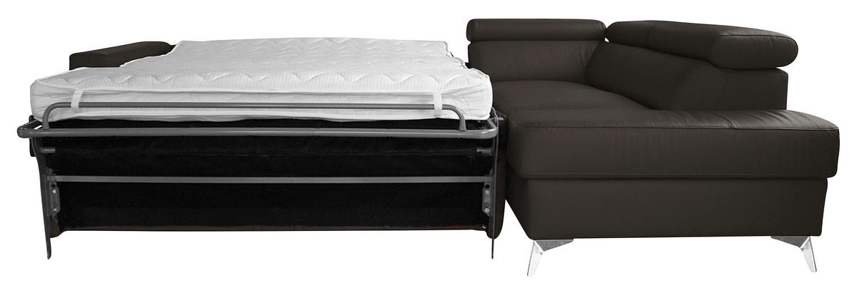 ECKSOFA in Lederlook Echtleder Dunkelbraun  286/208 cm  - Chromfarben/Dunkelbraun, Design, Leder/Textil (286/208cm) - Livetastic