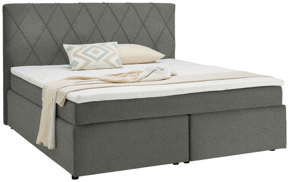 BOXSPRINGBETT 180/200 cm  in Hellgrau  - Hellgrau/Schwarz, Design, Kunststoff/Textil (180/200cm) - Xora