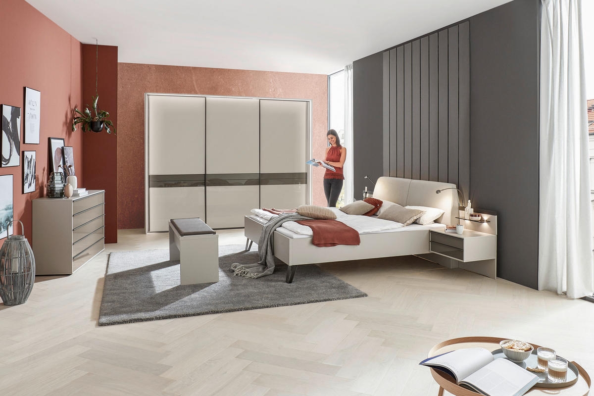 BETTANLAGE 180/200 cm  in Braun, Grau   - Braun/Grau, Design, Glas/Holzwerkstoff (180/200cm) - Dieter Knoll