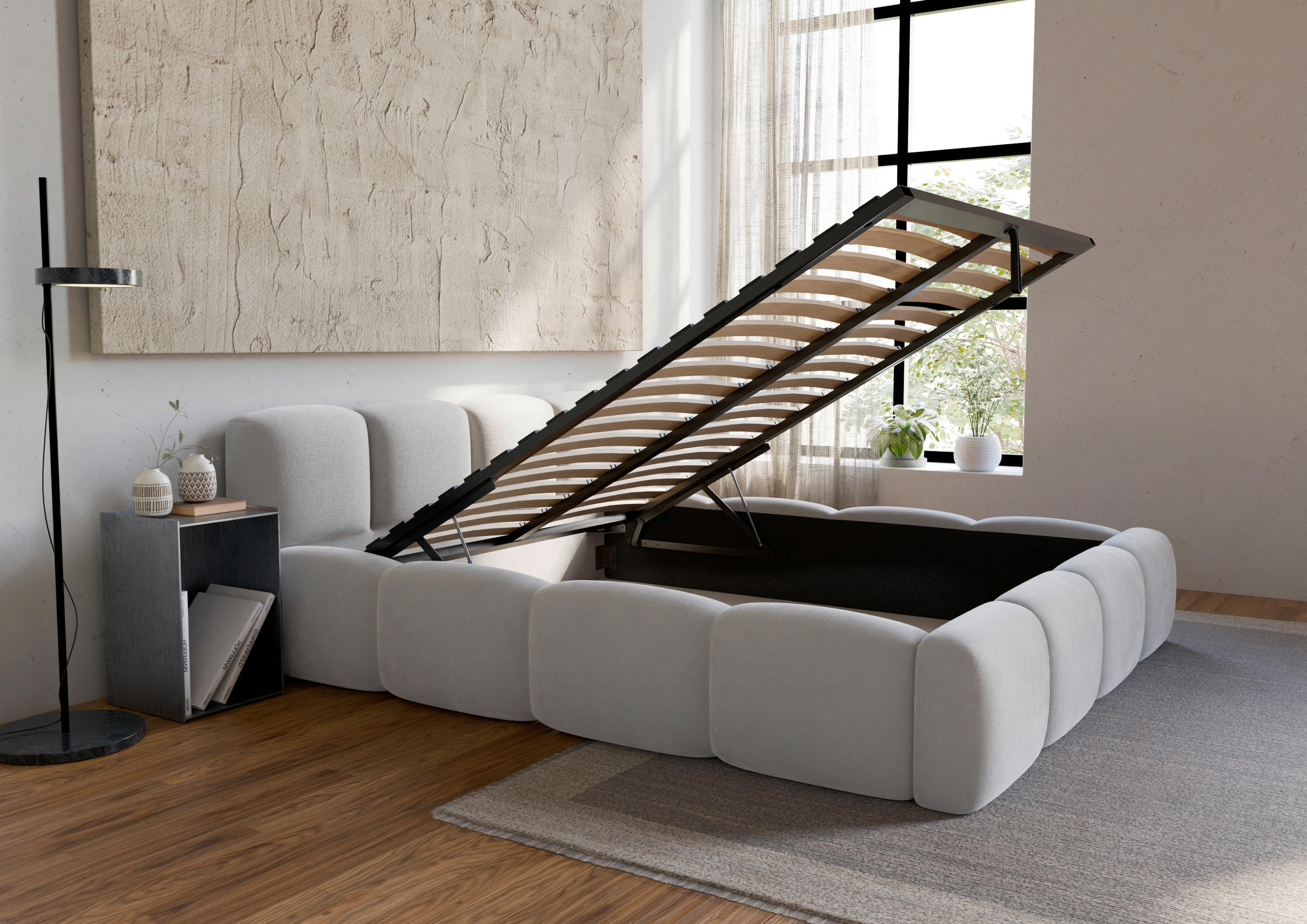 POLSTERBETT {item.attr('349-543')[ ]}{item.attr('X-DIMENSION'),[ ]} in Weiß  - Schwarz/Weiß, Design, Holz/Textil (200/200cm) - Boxxx