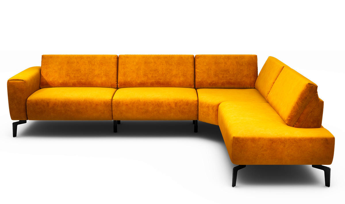 ECKSOFA Cosy Gelb Samt  - Gelb/Schwarz, Design, Textil/Metall (296/213cm) - SENSOO