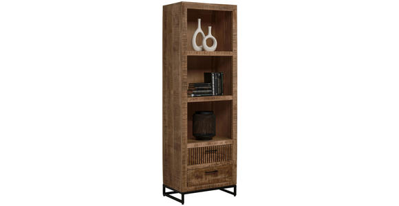 REGAL Naturfarben 60/180/40 cm - Schwarz/Naturfarben, ROMANTIK / LANDHAUS, Holz/Metall (60/180/40cm) - Carryhome