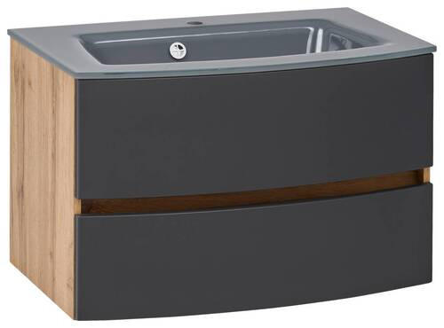 WASCHTISCHKOMBI 80 cm  - Eichefarben/Grau, KONVENTIONELL, Glas/Holzwerkstoff (80cm) - Held