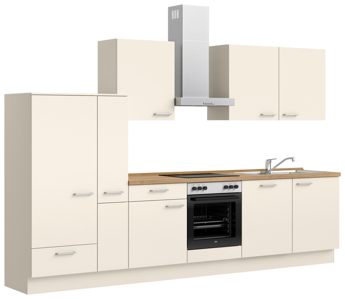 KÜCHENBLOCK 330 cm   in Eichefarben, Magnolie  - Edelstahlfarben/Eichefarben, MODERN, Holzwerkstoff/Metall (330cm) - Nobilia