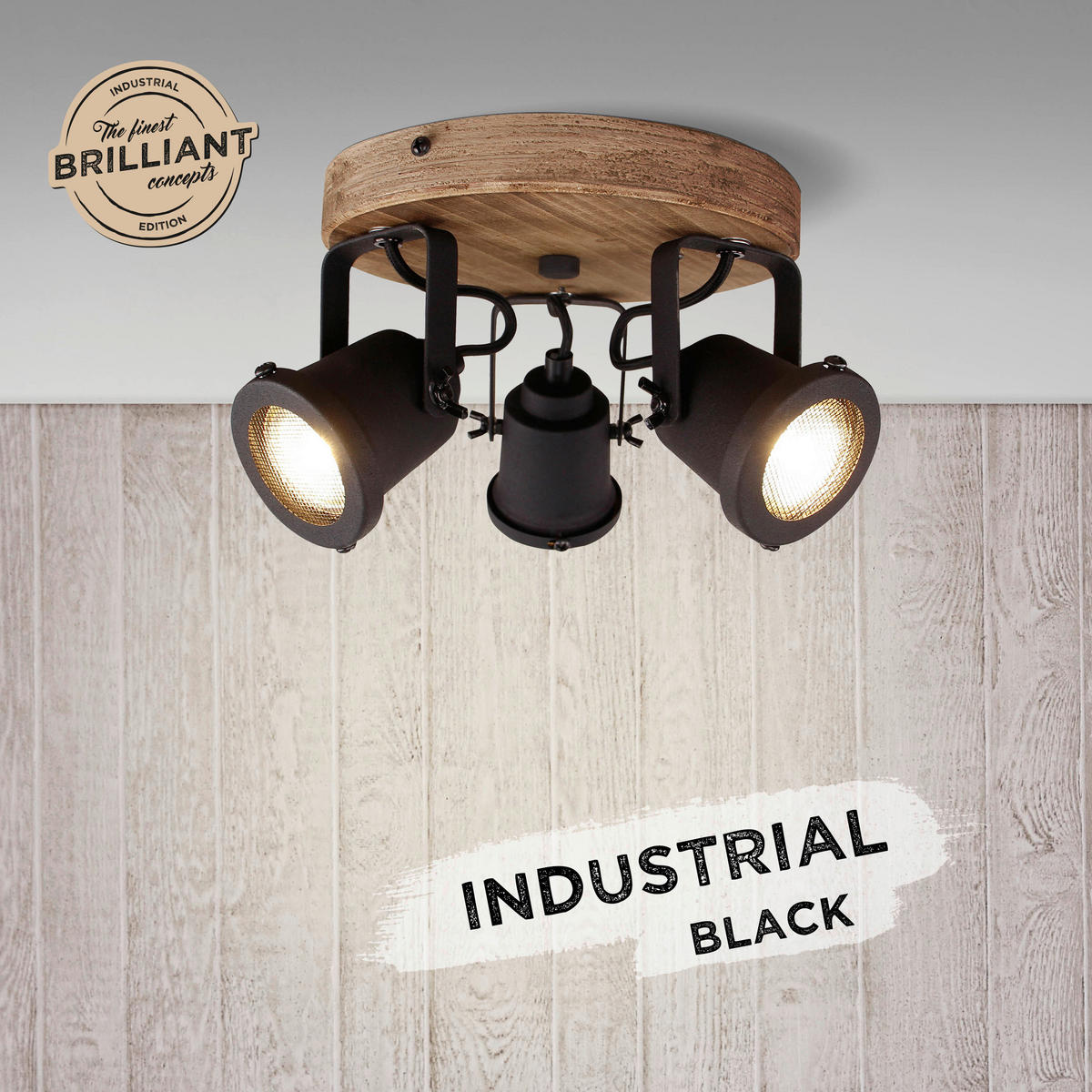 DECKENSTRAHLER Inge 26/13 cm   - Schwarz/Braun, KONVENTIONELL, Holz/Metall (26/13cm) - Brilliant
