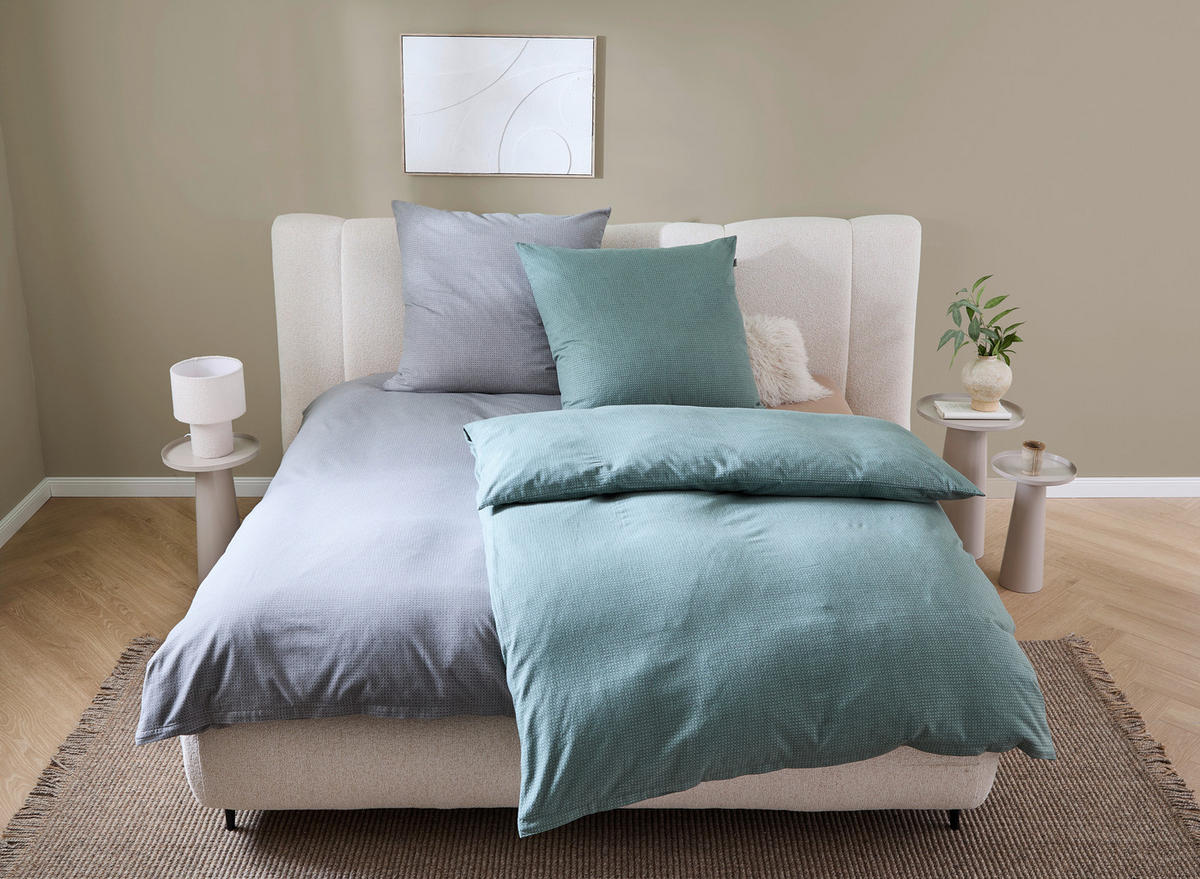 WENDEBETTWÄSCHE SW-Grid salbei Flanell 155/220 cm  - Salbeigrün, Design, Textil (155/220cm) - Schöner Wohnen