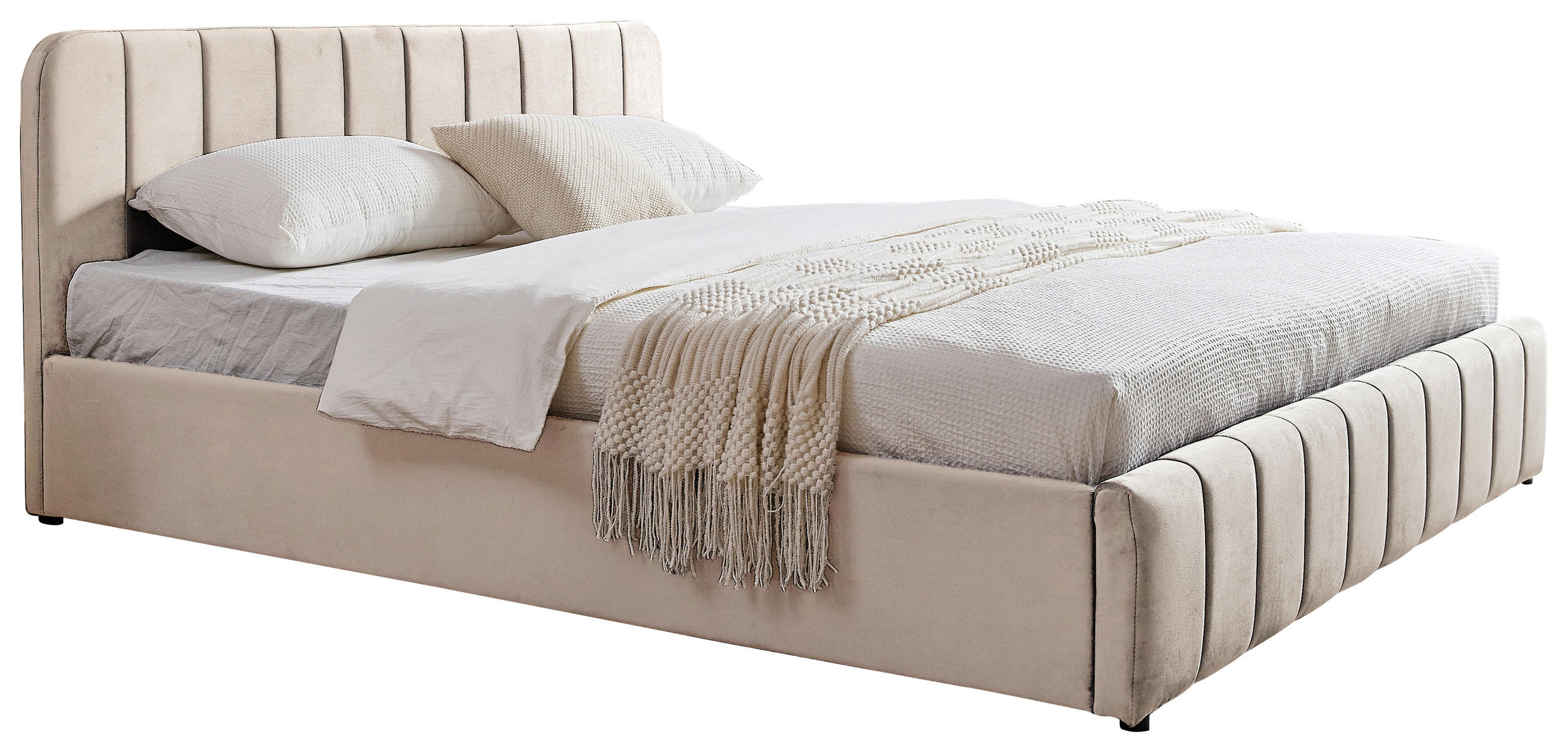 POLSTERBETT 180/200 cm,  in Beige, gepolstertes Kopfteil, Lattenrost, Bettkasten,  - Beige/Schwarz, Design, Holz/Kunststoff (180/200cm) - Boxxx