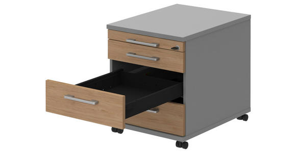 ROLLCONTAINER Grau, Eichefarben, Alufarben - Eichefarben/Alufarben, KONVENTIONELL, Holzwerkstoff/Metall (42,7/54,4/60cm) - Moderano