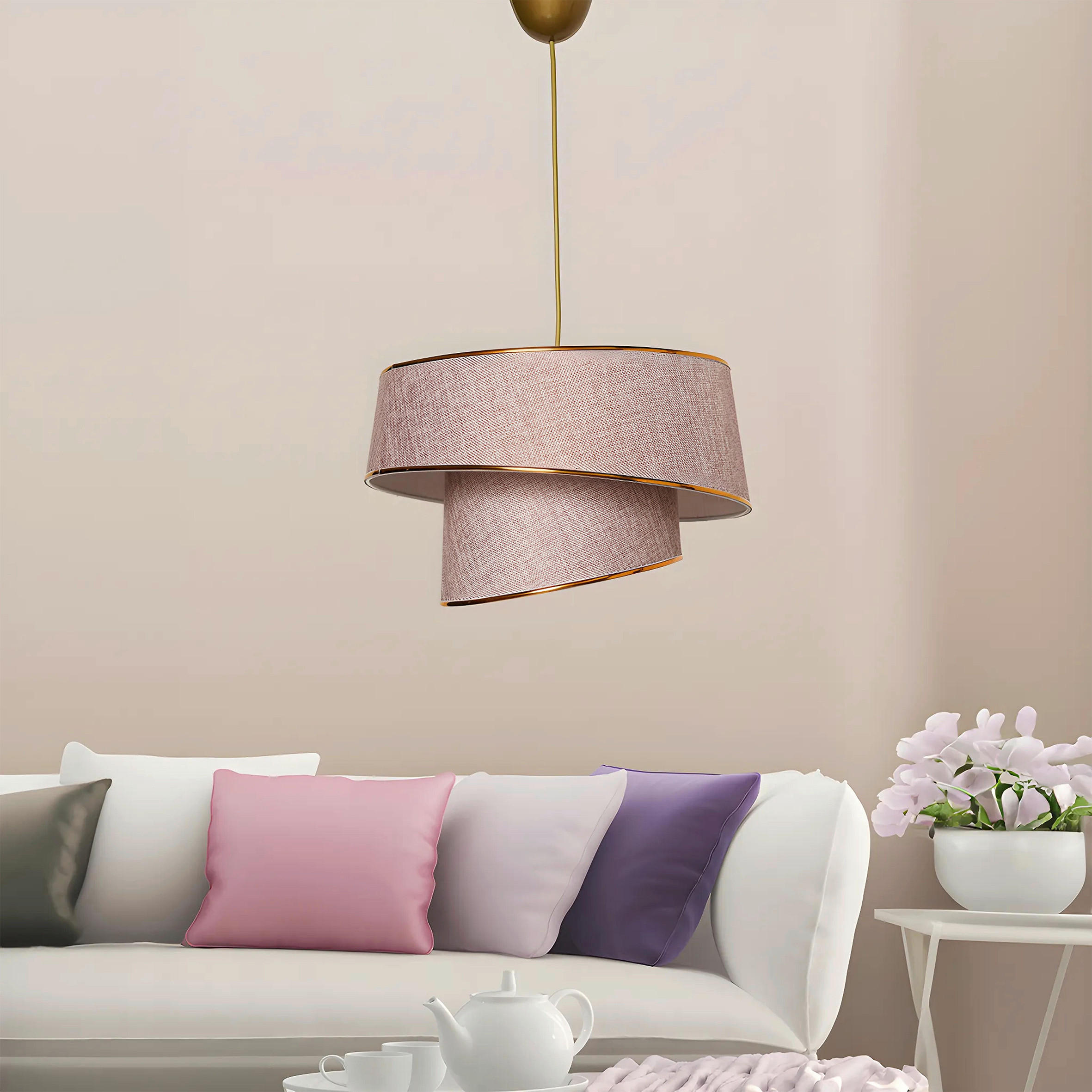 HÄNGELEUCHTE 32/70 cm   - Beige/Goldfarben, Design, Kunststoff/Textil (32/70cm) - P & B