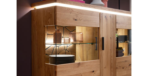 HIGHBOARD Grau, Eichefarben  150/128/37 cm  - Eichefarben/Anthrazit, Natur, Glas/Holz (150/128/37cm) - Linea Natura