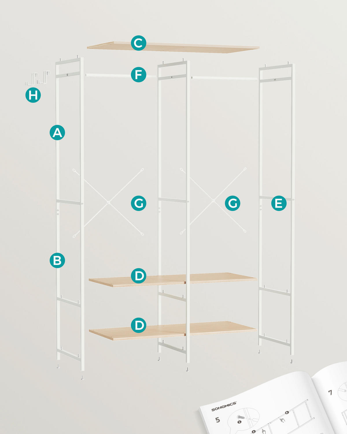 KLEIDERSCHRANK  in Weiß, Eiche Bianco  - Eiche Bianco/Weiß, Basics, Holzwerkstoff/Metall (94,5/180/40cm)