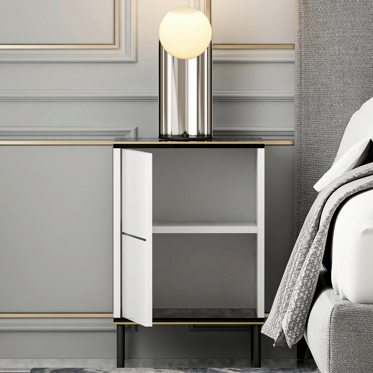 NATTDUKSBORD i svart, vit  - vit/svart, Design, metall/trämaterial (40/60/35cm) - Livetastic