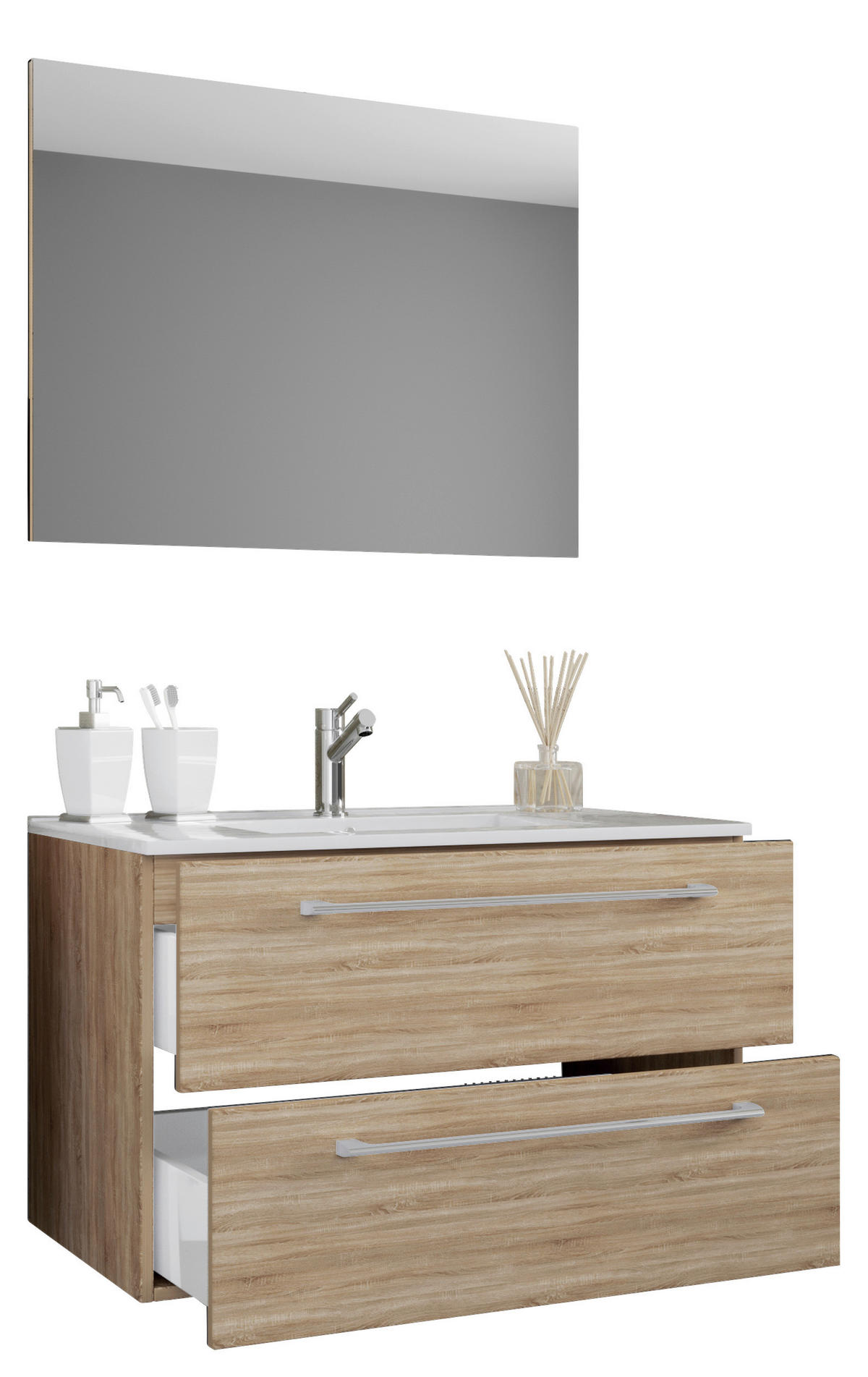 BADEZIMMER 3-teilig  in 60 cm  - Alufarben/Weiß, MODERN, Keramik/Holzwerkstoff (60cm) - MID.YOU