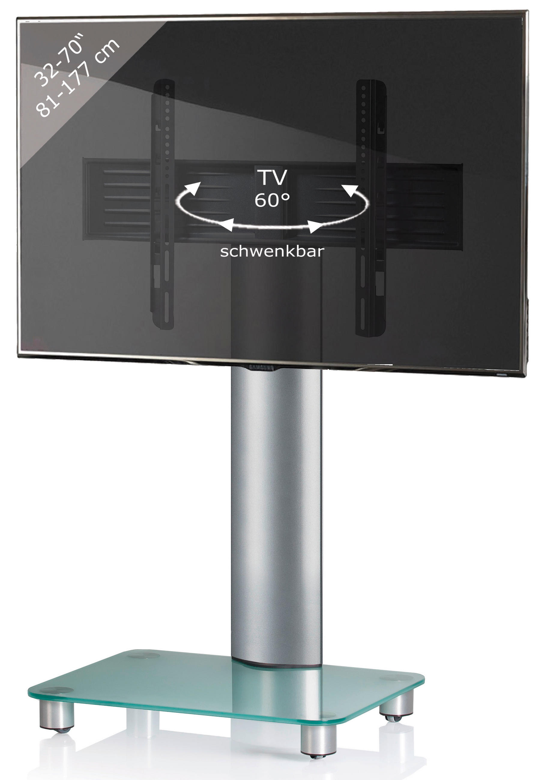 TV-RACK Glas, Metall Silberfarben, Klar  - Klar/Silberfarben, KONVENTIONELL, Glas/Metall (60/100/44cm) - MID.YOU