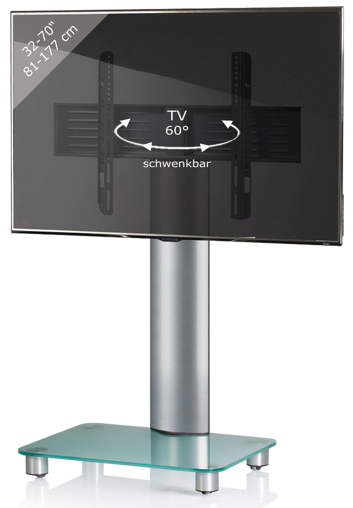 TV-RACK Glas, Metall Silberfarben, Klar  - Klar/Silberfarben, KONVENTIONELL, Glas/Metall (60/100/44cm) - MID.YOU
