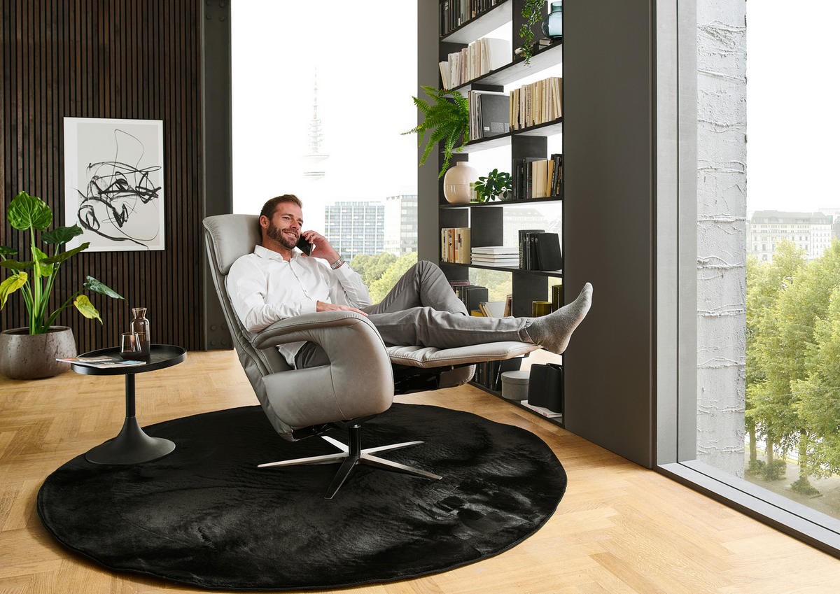 RELAX FOTEL - nemesacél/szürkésbézs, Design, bőr/fém (76/119/86cm) - Valdera