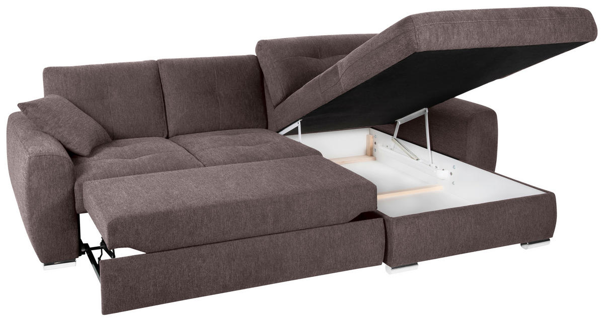 ECKSOFA in Mikrofaser Braun  276/193 cm  - Chromfarben/Braun, MODERN, Kunststoff/Textil (276/193cm) - Hom`in