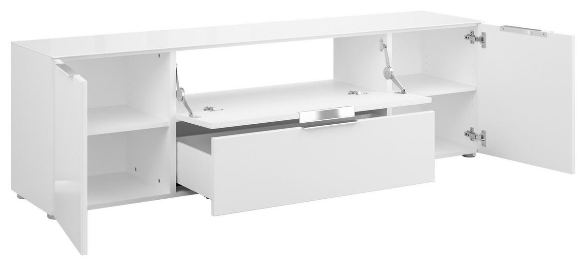LOWBOARD Style  in 180/53,9/40 cm  - Chromfarben/Weiß Hochglanz, Basics, Glas/Holzwerkstoff (180/53,9/40cm)