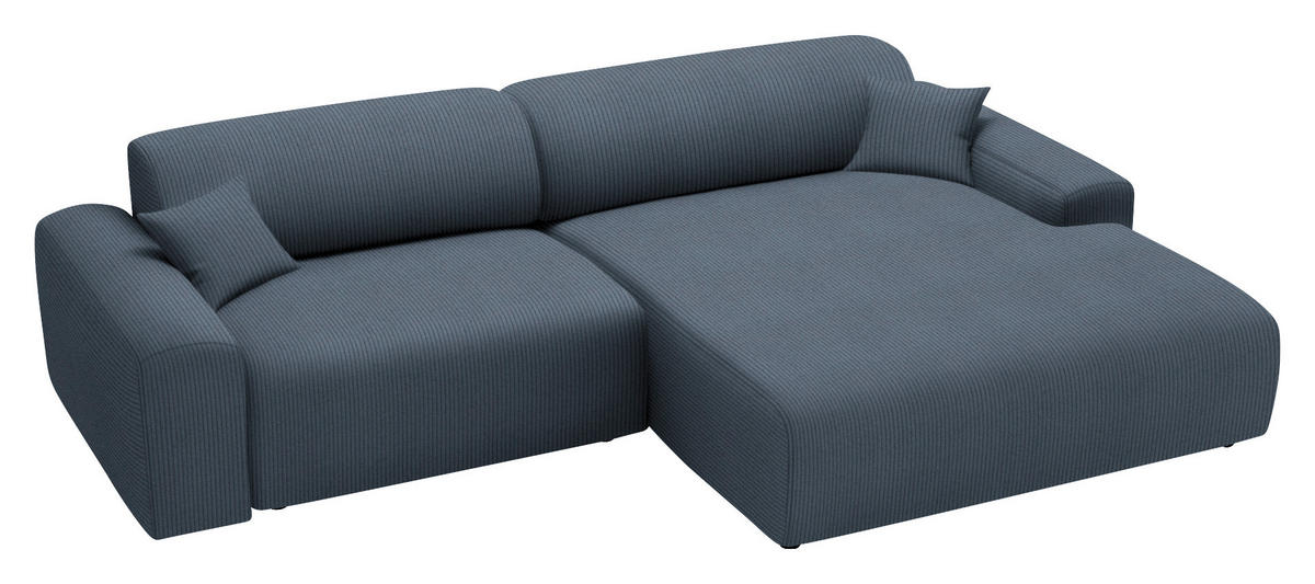 ECKSOFA in Velours, Feincord Blaugrau  292/178 cm  - Blaugrau/Schwarz, Design, Kunststoff/Textil (292/178cm) - home24