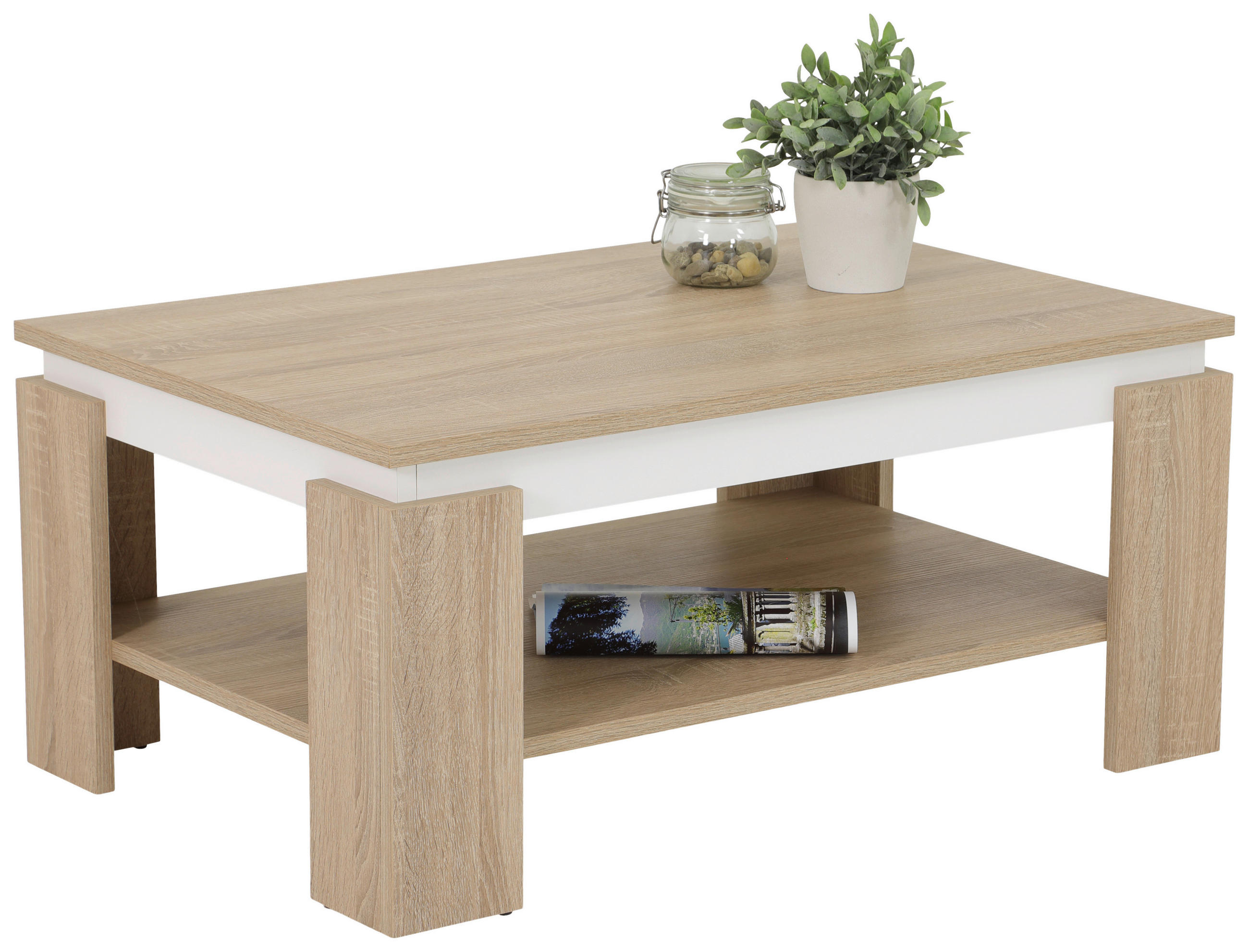 COUCHTISCH 90/60,5/41,5 cm rechteckig Weiß, Sonoma Eiche  - Weiß/Sonoma Eiche, KONVENTIONELL, Holzwerkstoff (90/60,5/41,5cm) - Boxxx